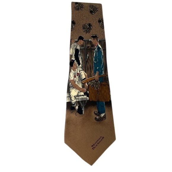 Vintage Norman Rockwell The Rookie Silk Tie The Saturday Evening Post 1995 Tan - Picture 1 of 12